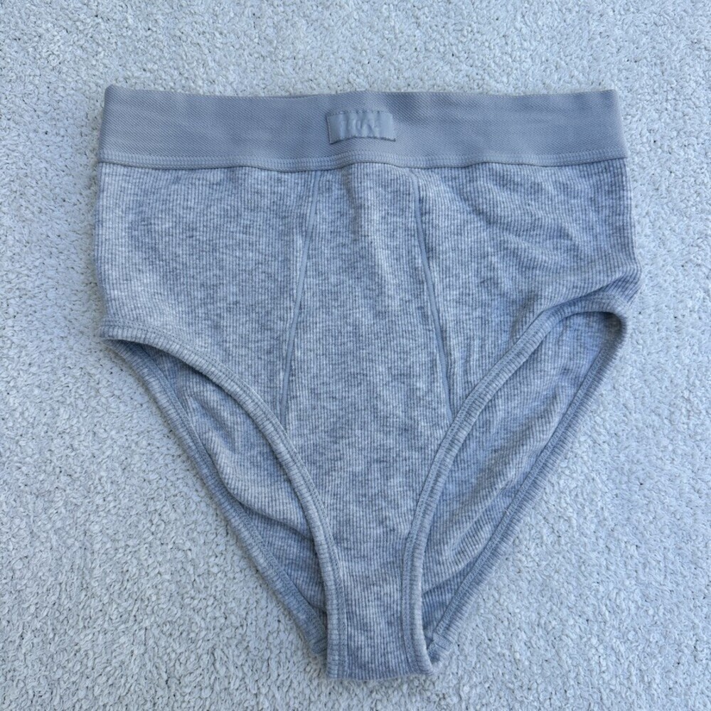 Skims Grey Ribbed Cotton Brief Underwear - Size S